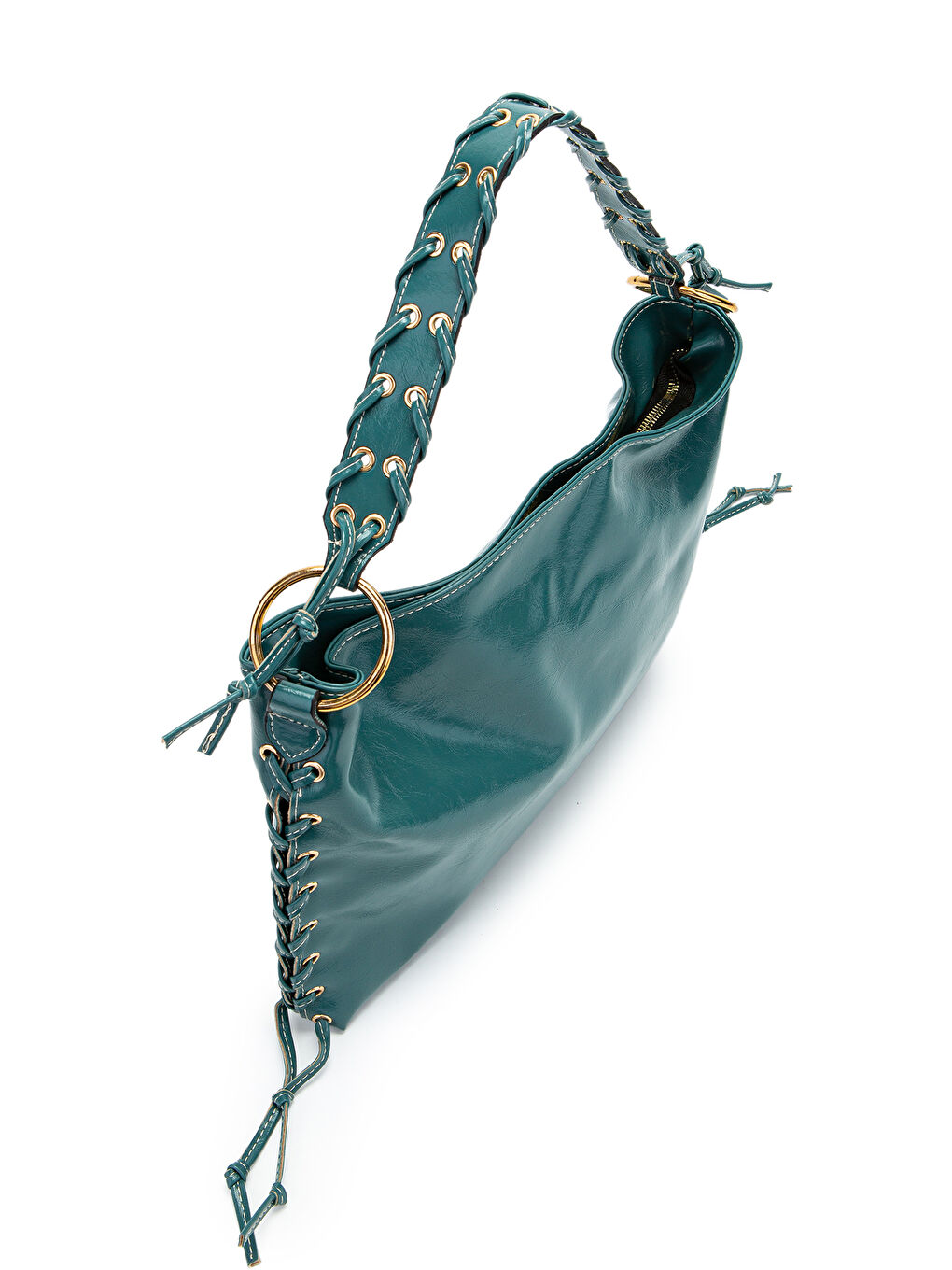 Örgü Saplı İp Sarkıt Detaylı Texas Kadın Kol Çanta Mavi-2