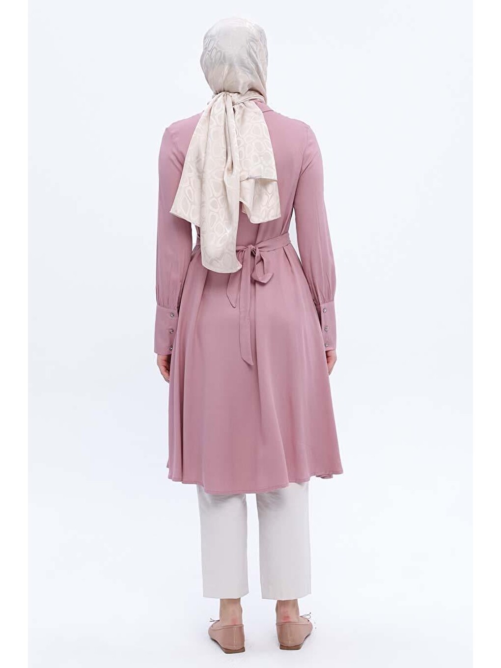 Pembe Açık Gül-geniş Manşetli Kemerli Tunik-3