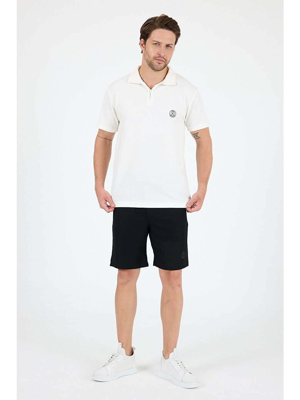 Ekru Erkek Kapris Polo Yaka Kısa Kollu Tişört – Rahat Kalıp, Nefes Alan Kumaş Erkek Tişört 7918