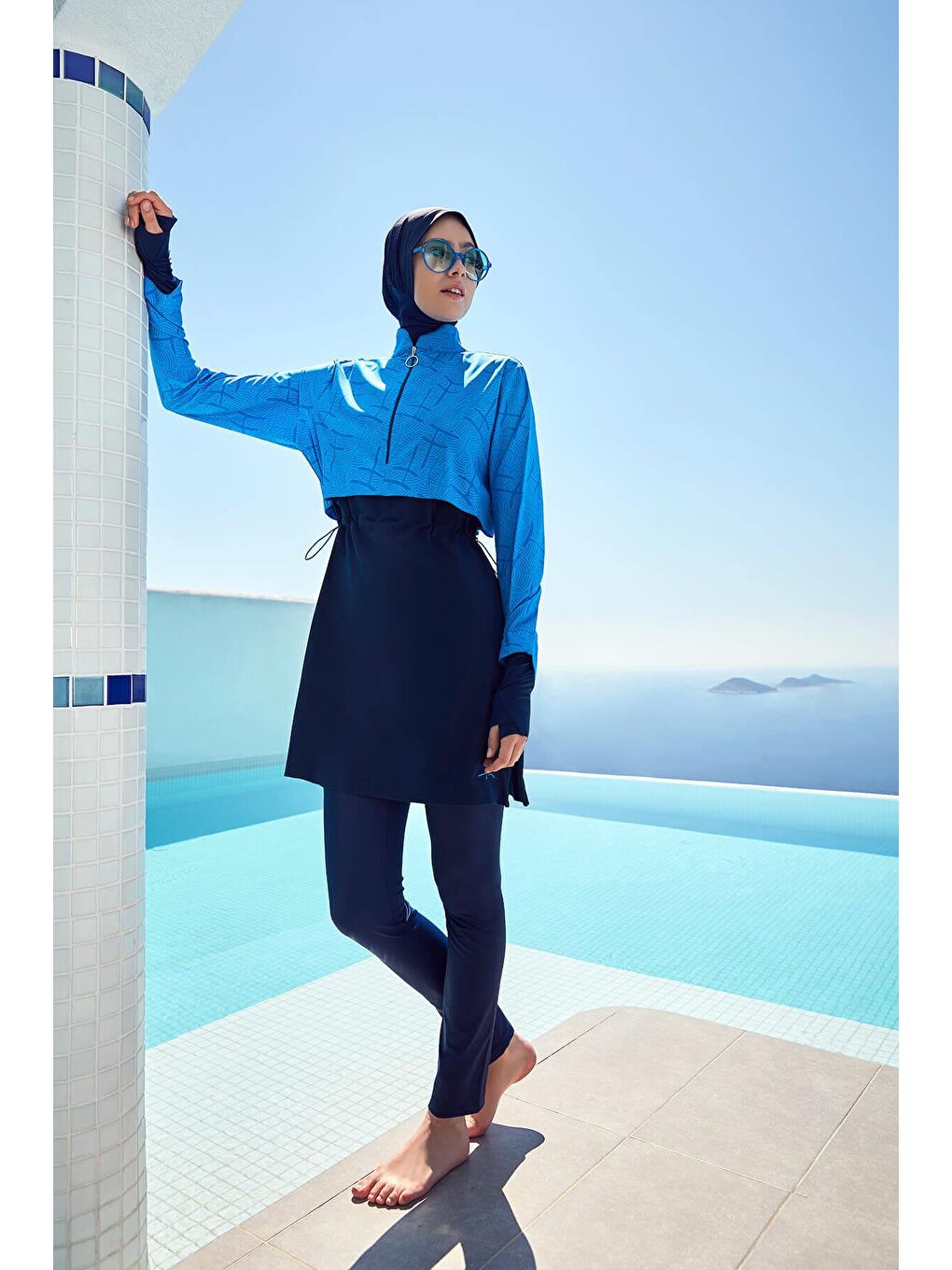 Esila Monogram Desenli Lacivert Tam Tesettür Mayo Üstü 2934-1