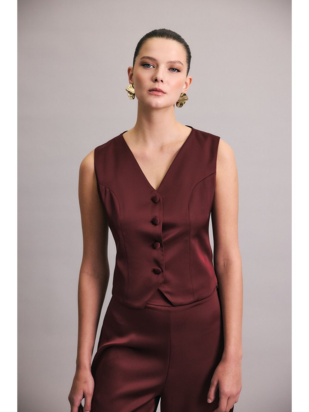 Klasik Düz Yelek - Bordo-1