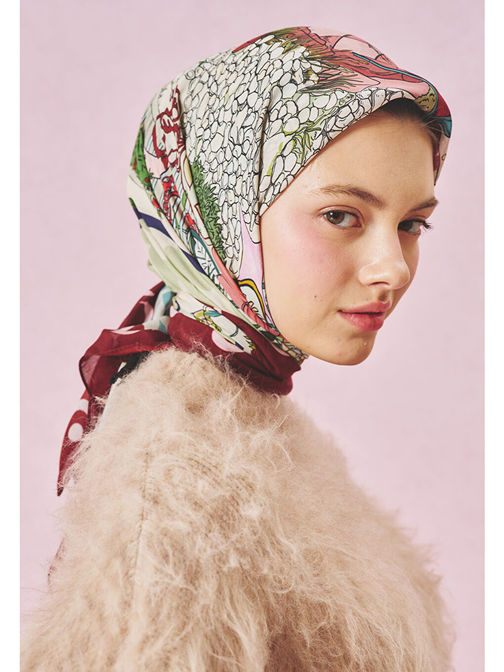 Kırmızı STARLIGHT HARMONY DESEN FLOŞ VİSKON EŞARP SWEET CHERRY-3