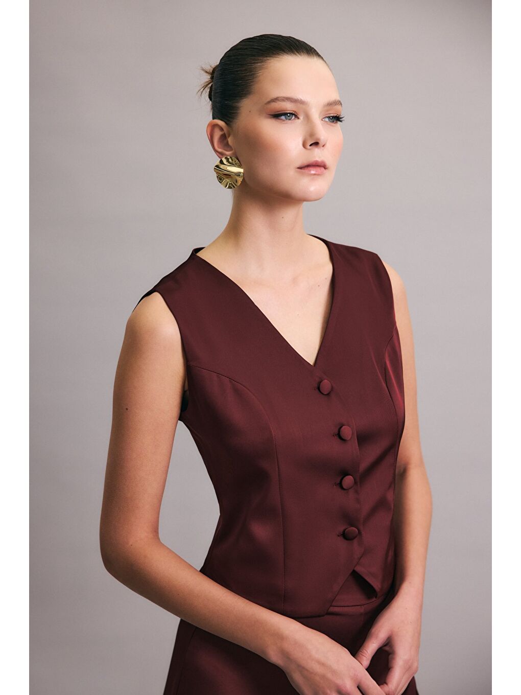 Klasik Düz Yelek - Bordo-2