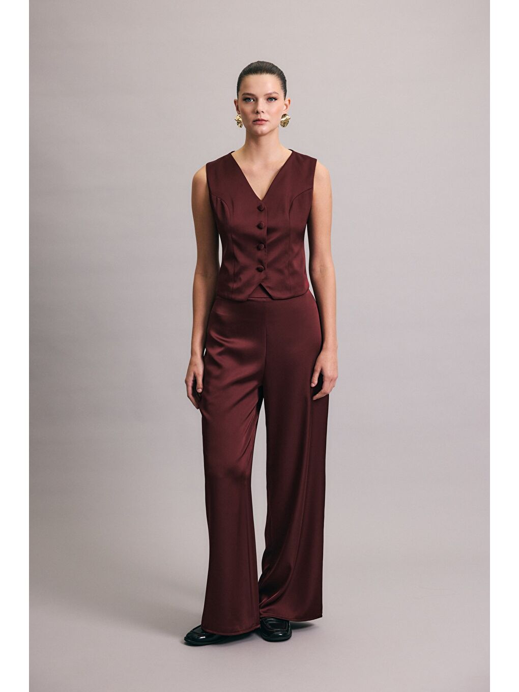 Klasik Düz Yelek - Bordo-3