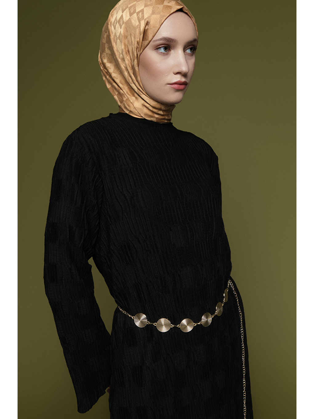 Jakarlı Örme Elbise Siyah-1