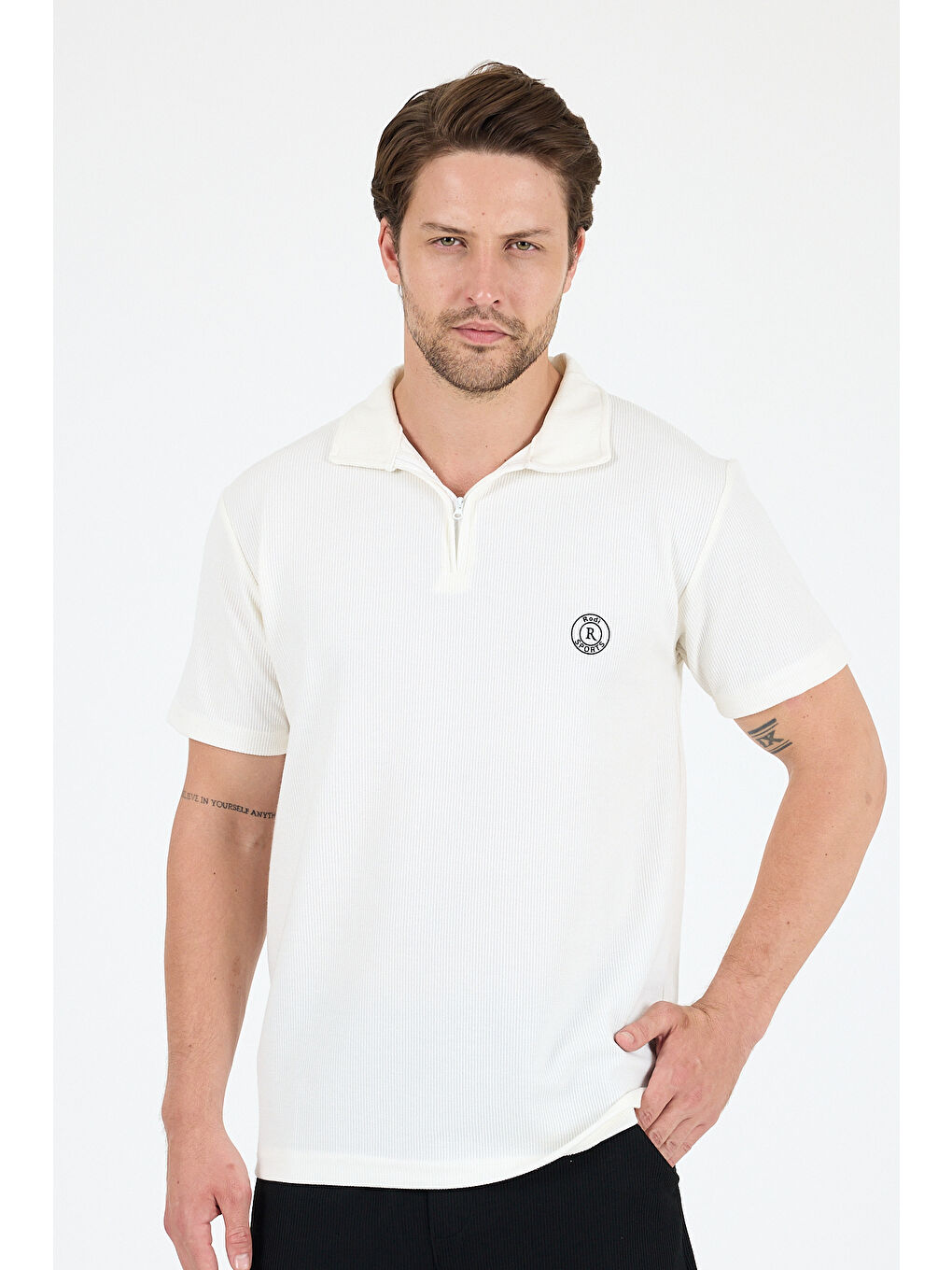 Ekru Erkek Kapris Polo Yaka Kısa Kollu Tişört – Rahat Kalıp, Nefes Alan Kumaş Erkek Tişört 7918-4