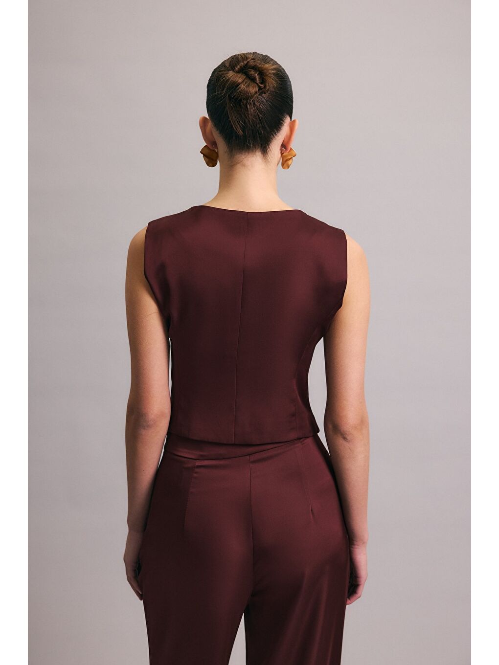 Klasik Düz Yelek - Bordo-4