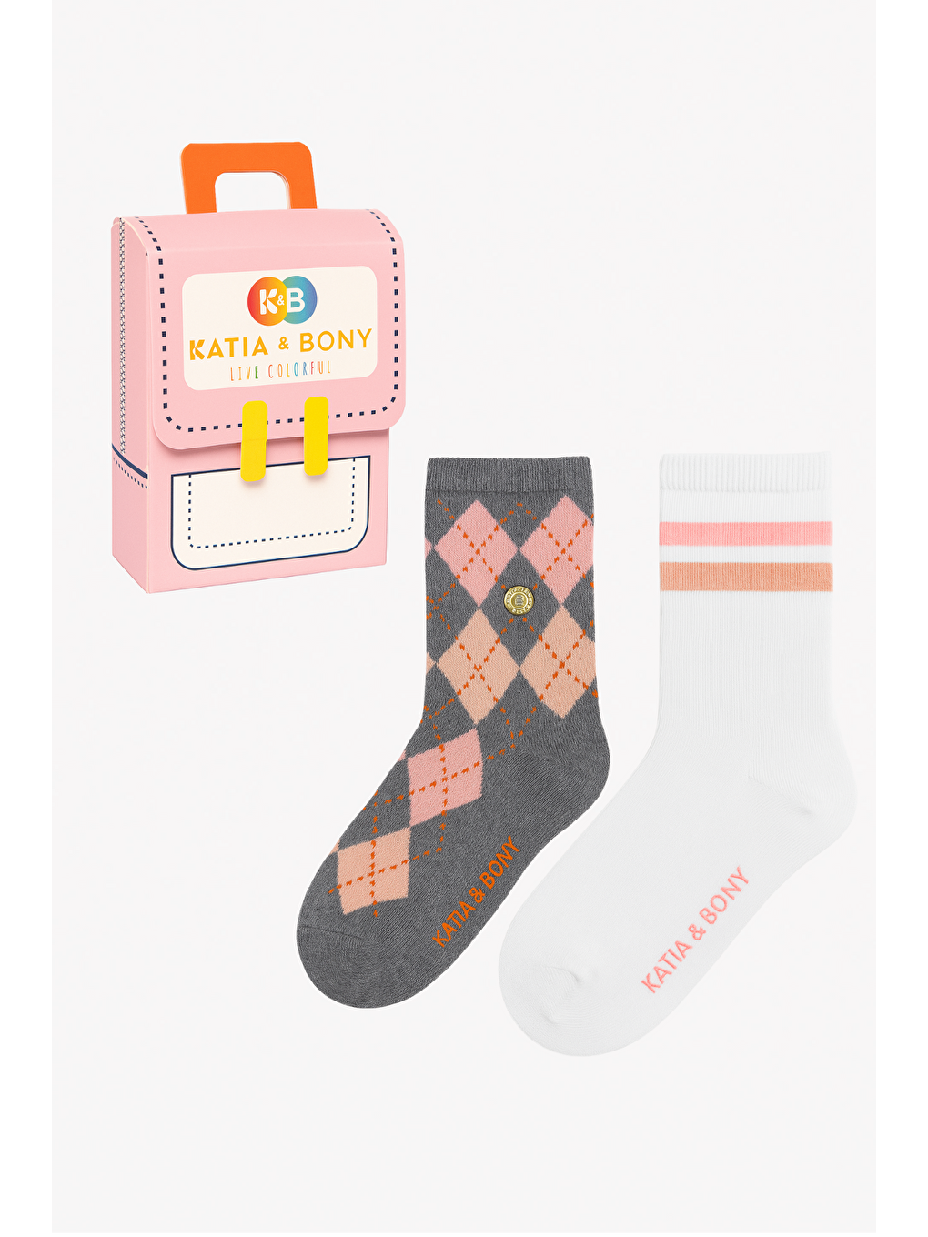 Kız Çocuk Ekose Desenli 2'Li Kutulu Soket Çorap Gri/Beyaz