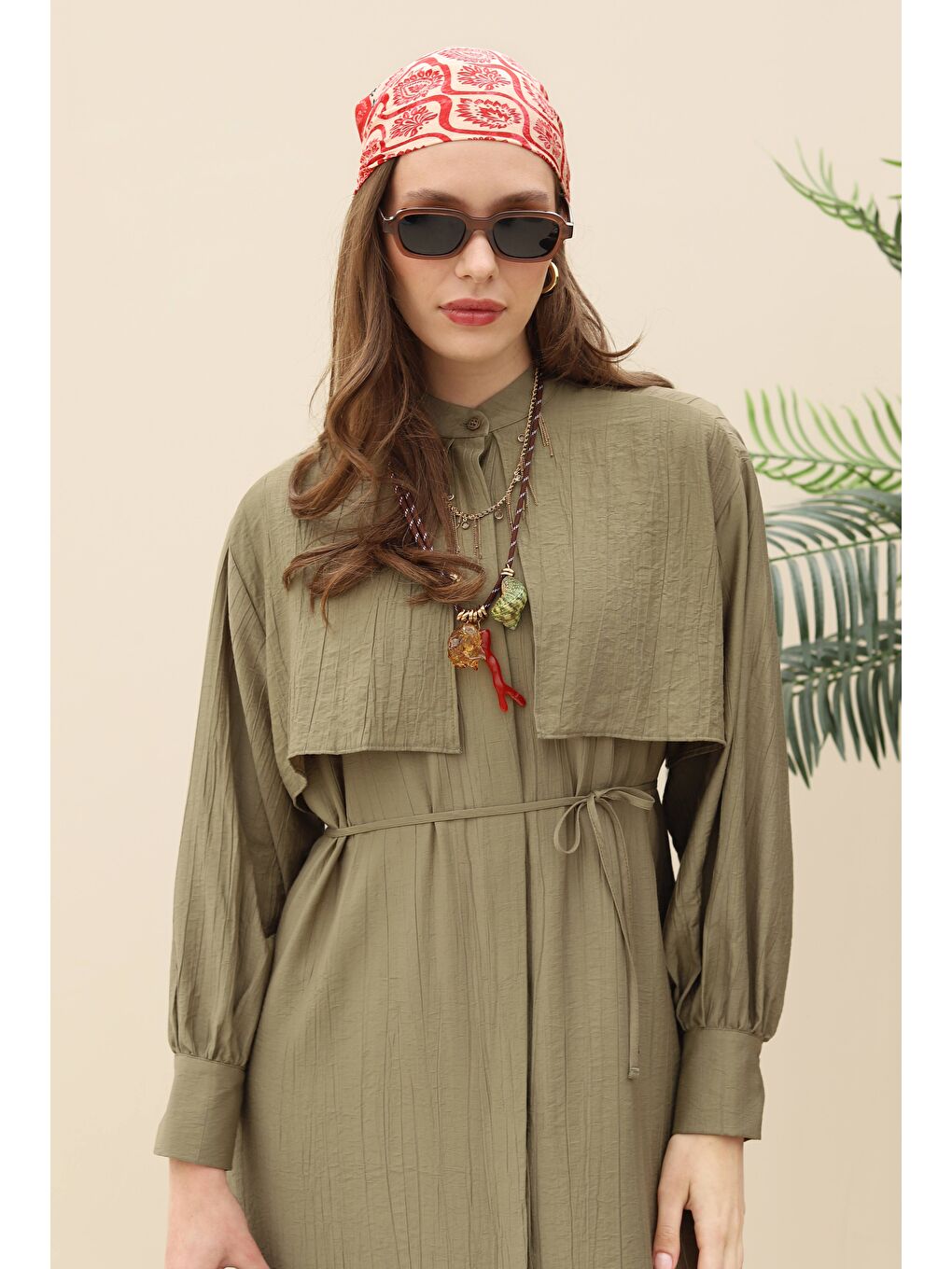 Yeşil Rüzgarlıklı Elbise Mat Adaçayı-3