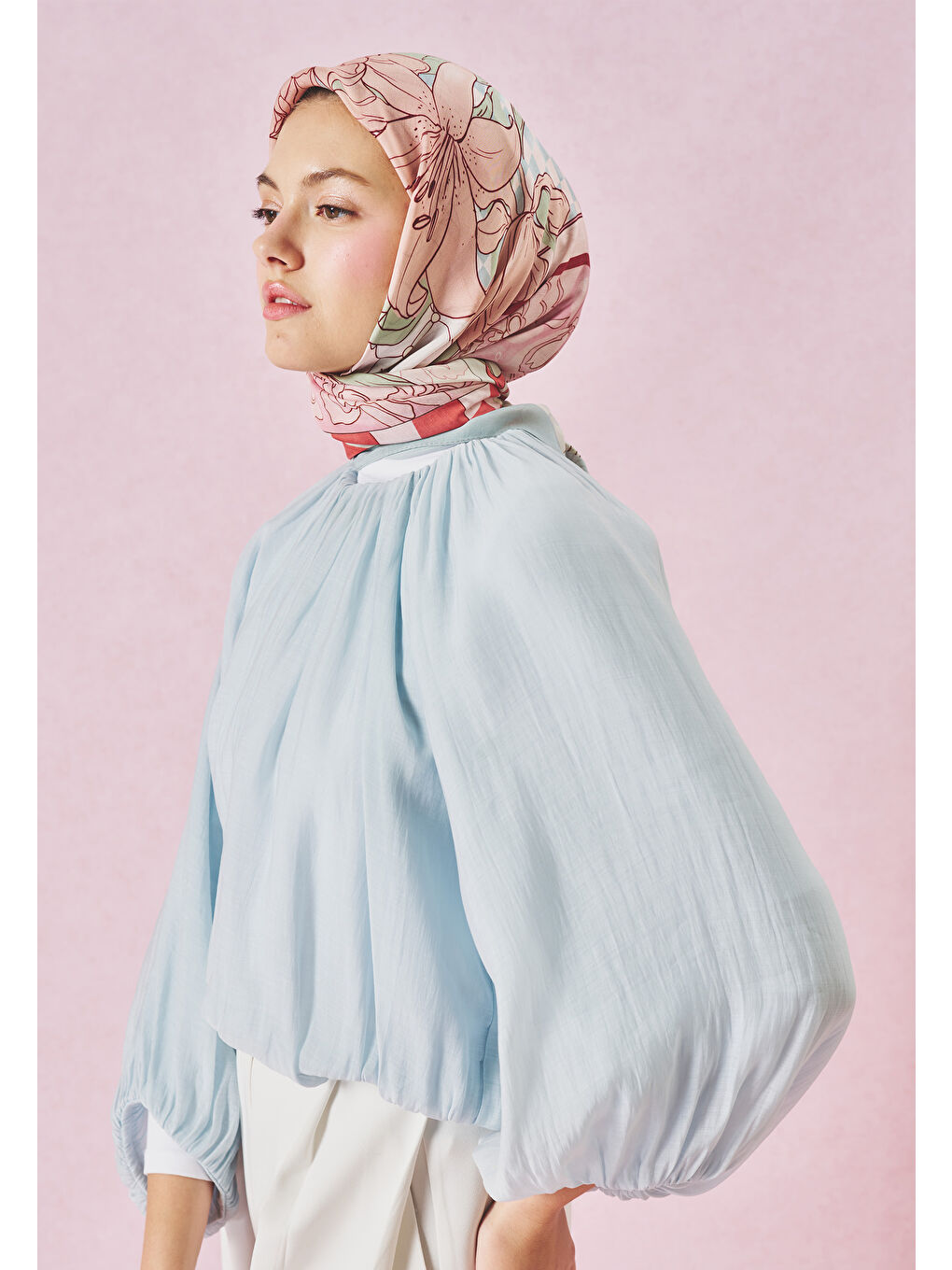 Mavi TALES OF LOVE DESEN FLOŞ VİSKON EŞARP BLUSH-3