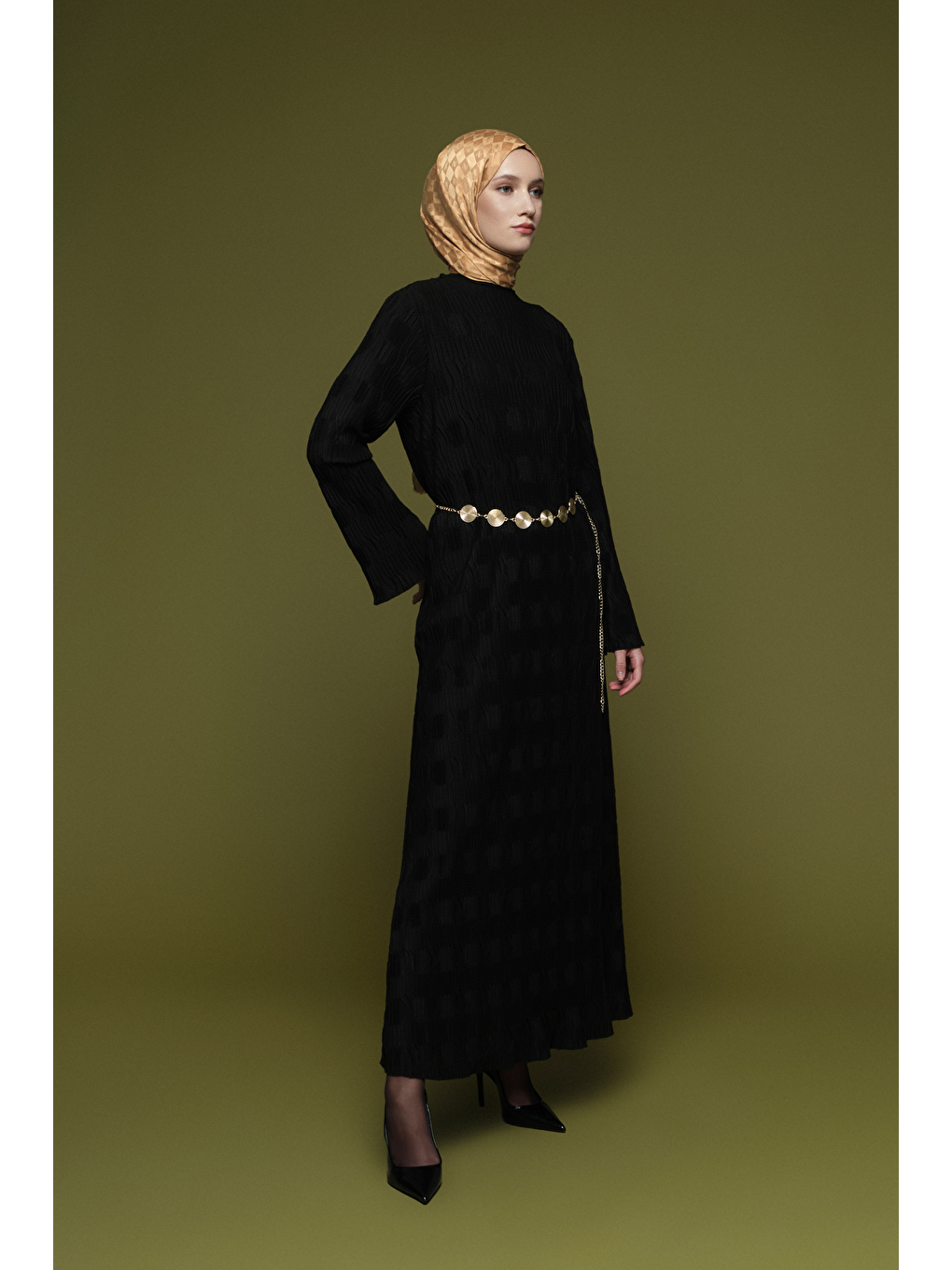 Jakarlı Örme Elbise Siyah-2