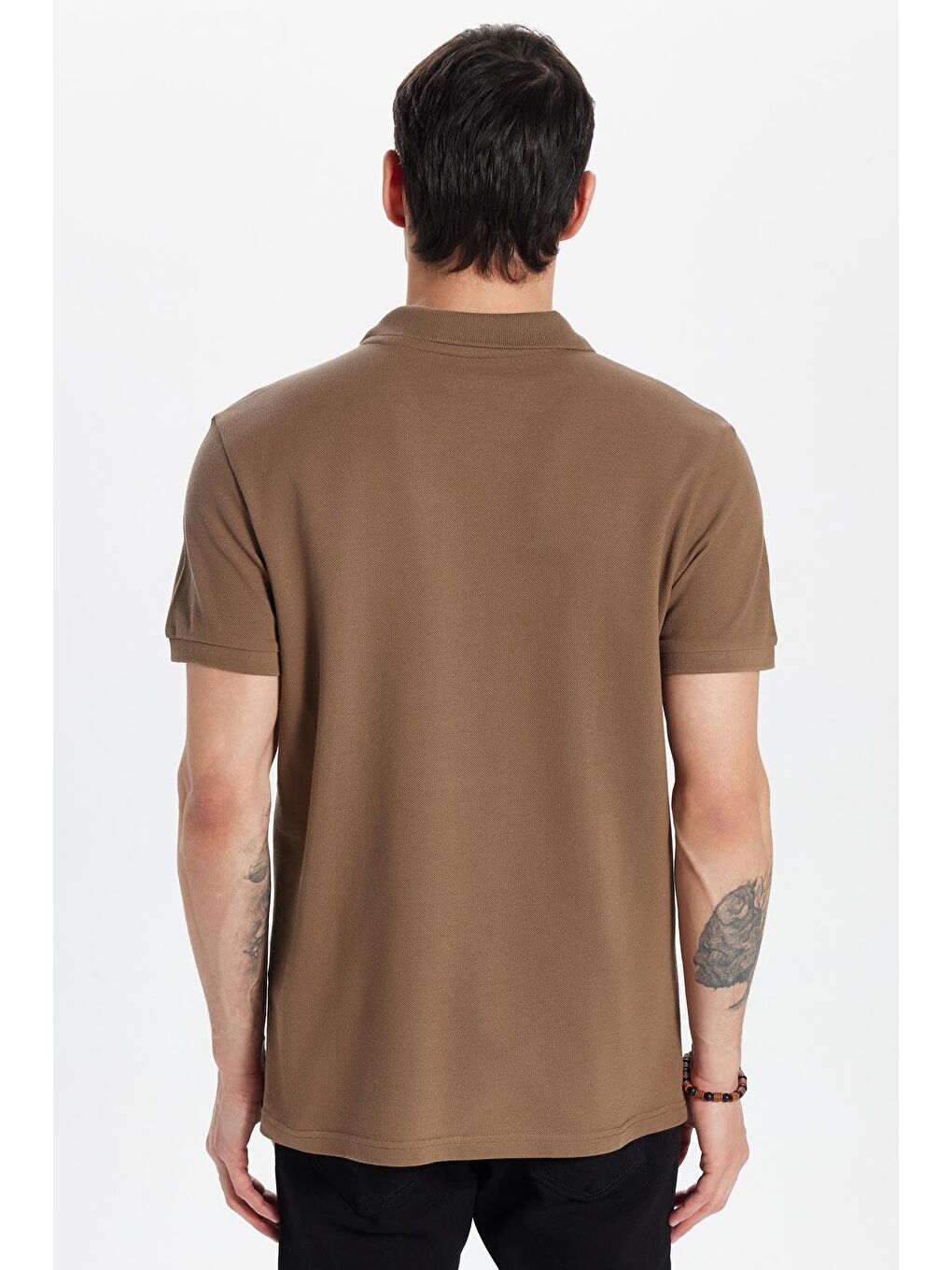 Erkek Slim Fit Dar Kesim %100 Pamuk Kahverengi Polo Yaka Tişört-4