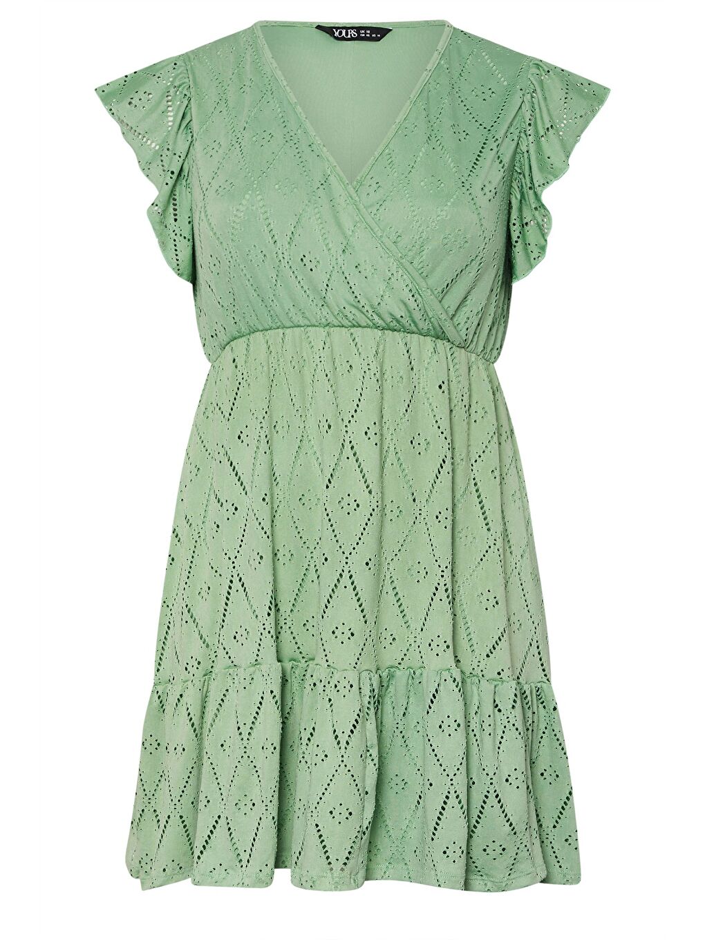Yeşil Büyük Beden V Yaka Sıfır Kol Dantel Desenli Kolları Fırfırlı Astarlı Elbise 304145-5
