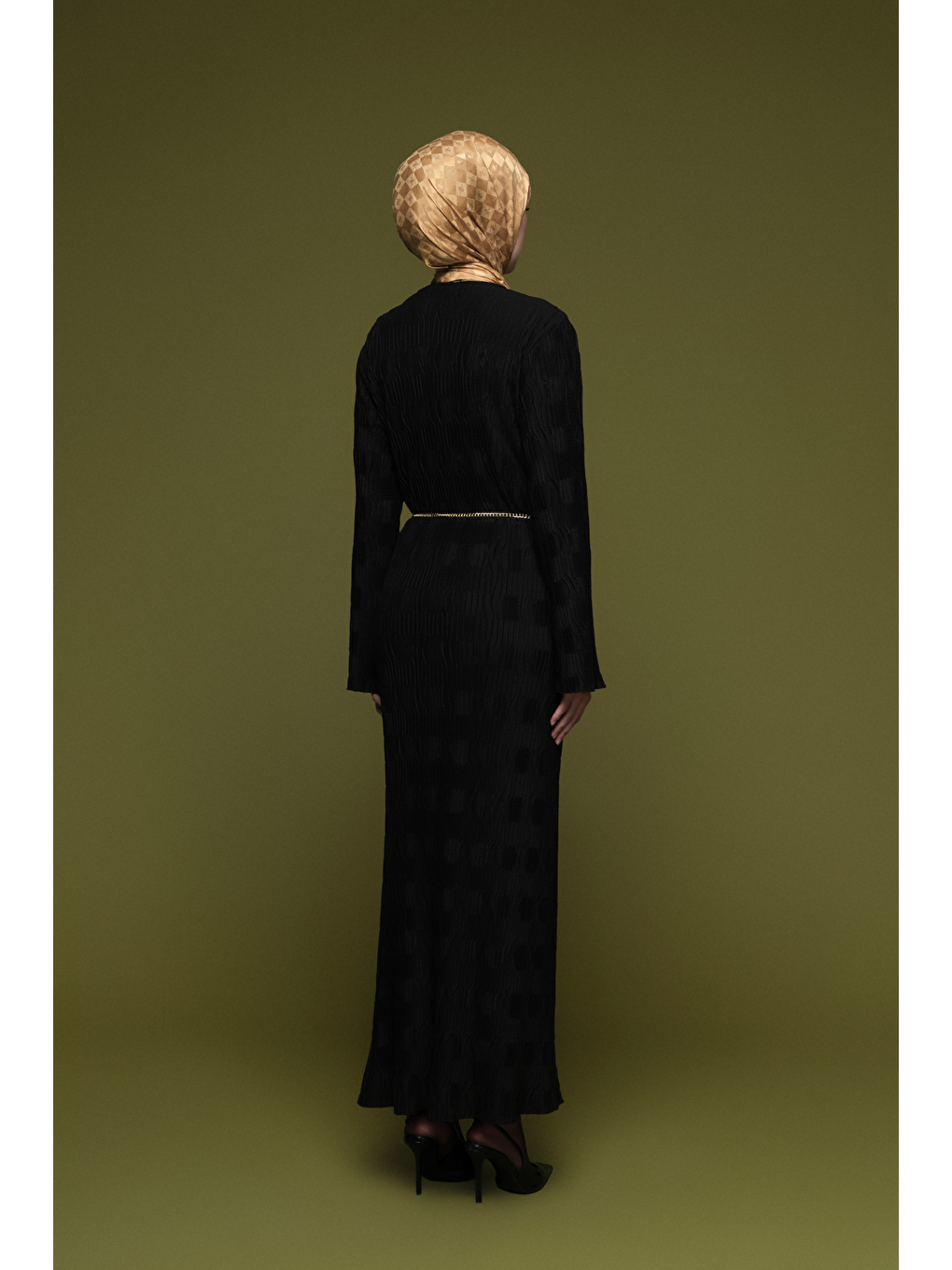 Jakarlı Örme Elbise Siyah-3