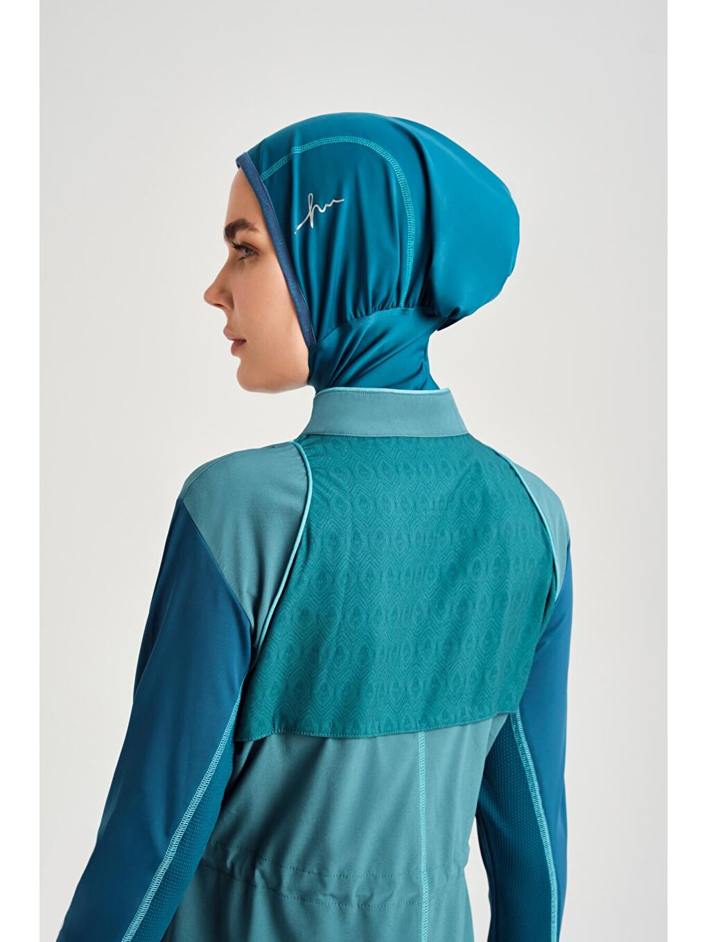 Turkuaz Performans Serisi Petek Doku Detaylı Su Yeşili 5 Parça Tam Tesettür Mayo Takımı H-Per50 2001-6