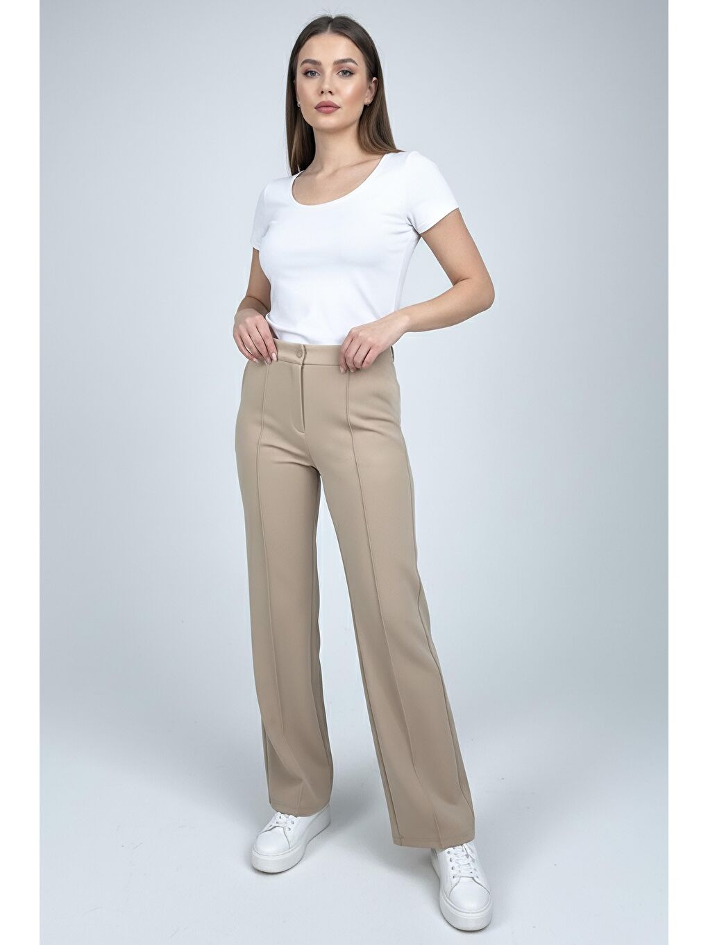 Şerit Detaylı Spor Pantolon Bej - 27084-BEJ-1