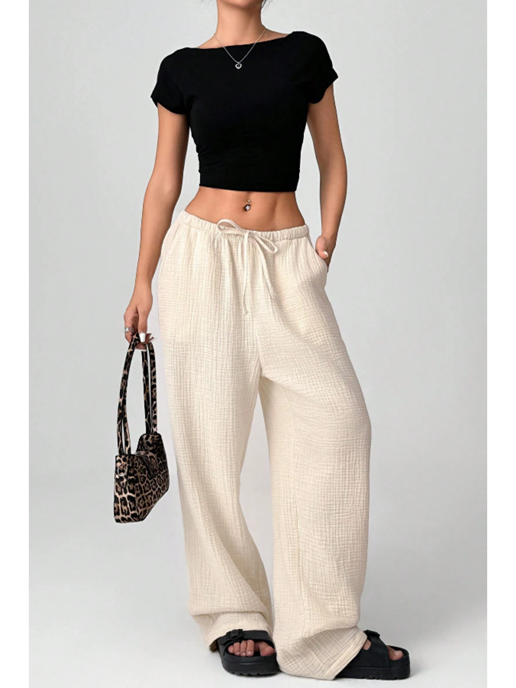 Bej Bol Paça Müslin Kadın Pantolon-2