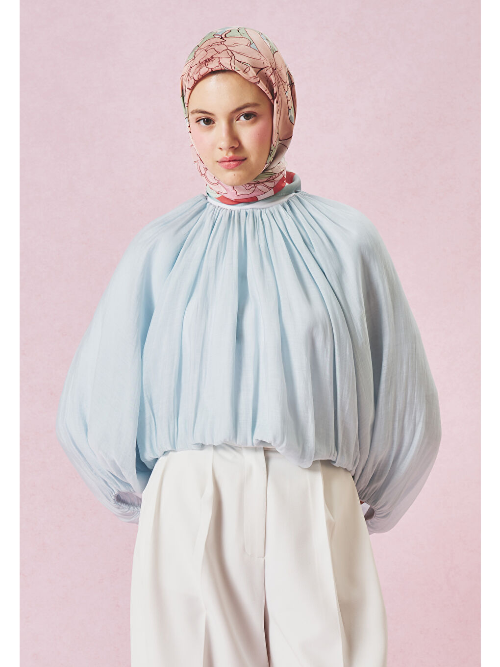Mavi TALES OF LOVE DESEN FLOŞ VİSKON EŞARP BLUSH-4