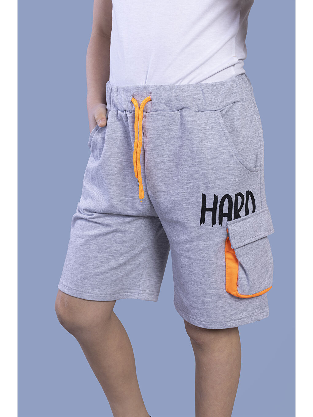 Gri Erkek Çocuk Beli Ayarlanabilir Cep Detaylı Baskılı Şort-2