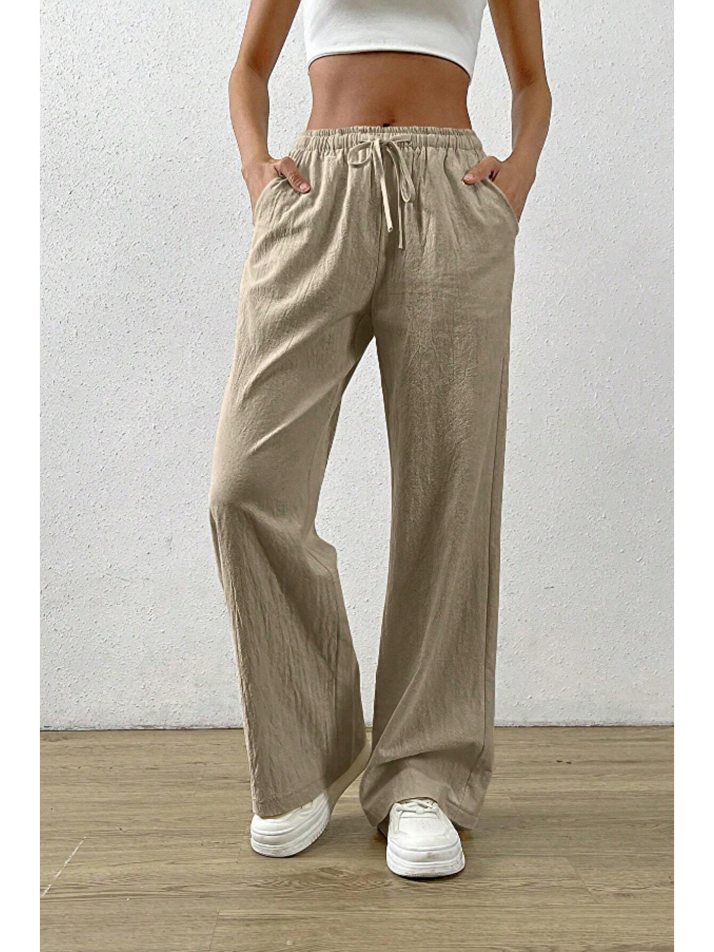 Bej Vizon Bol Paça Müslin Kadın Pantolon-1