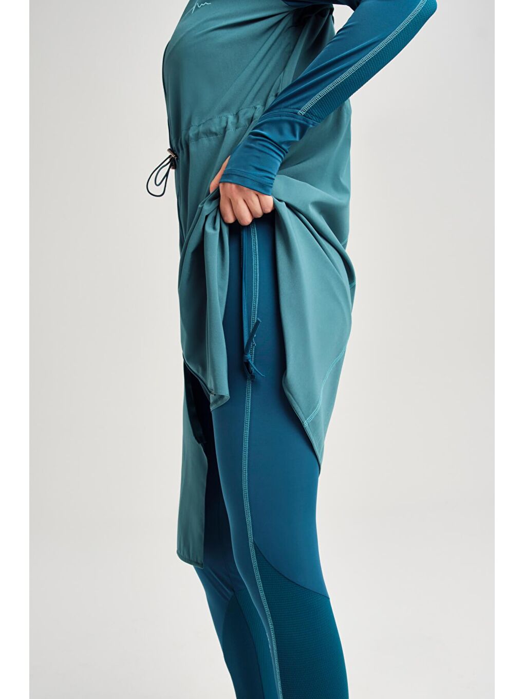 Turkuaz Performans Serisi Petek Doku Detaylı Su Yeşili 5 Parça Tam Tesettür Mayo Takımı H-Per50 2001-7