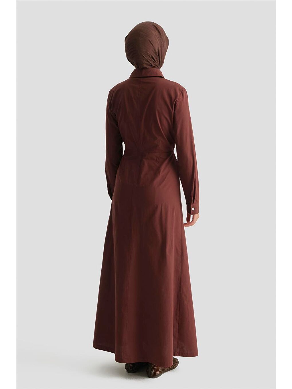 Kahverengi Fermuar Detaylı Fitted Elbise Kahve-3