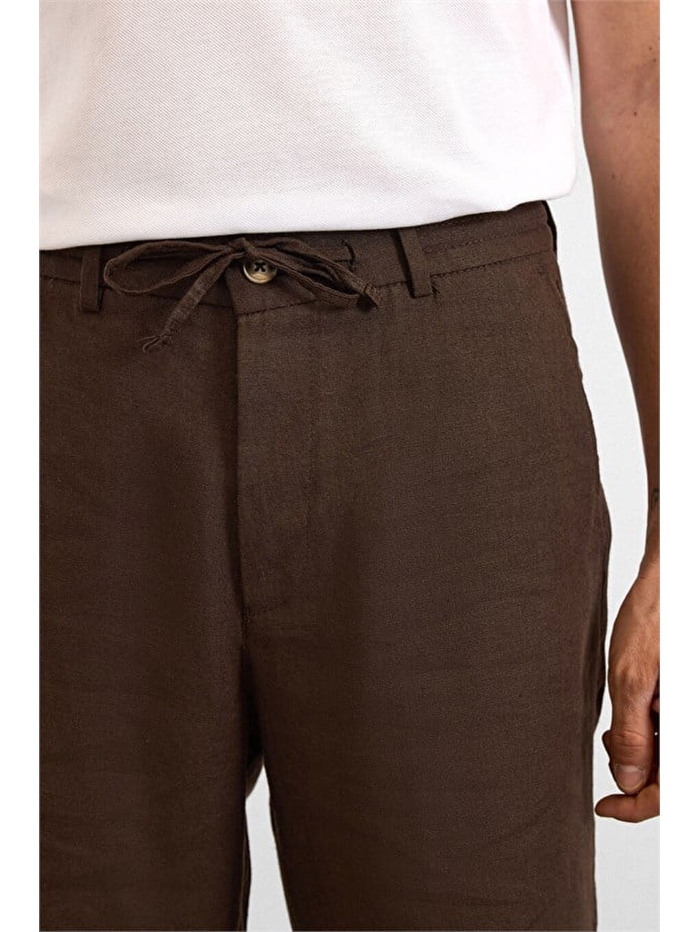 Kahverengi Koyu Kahve Regular Düz Twill Yarım Lastikli Şort-1