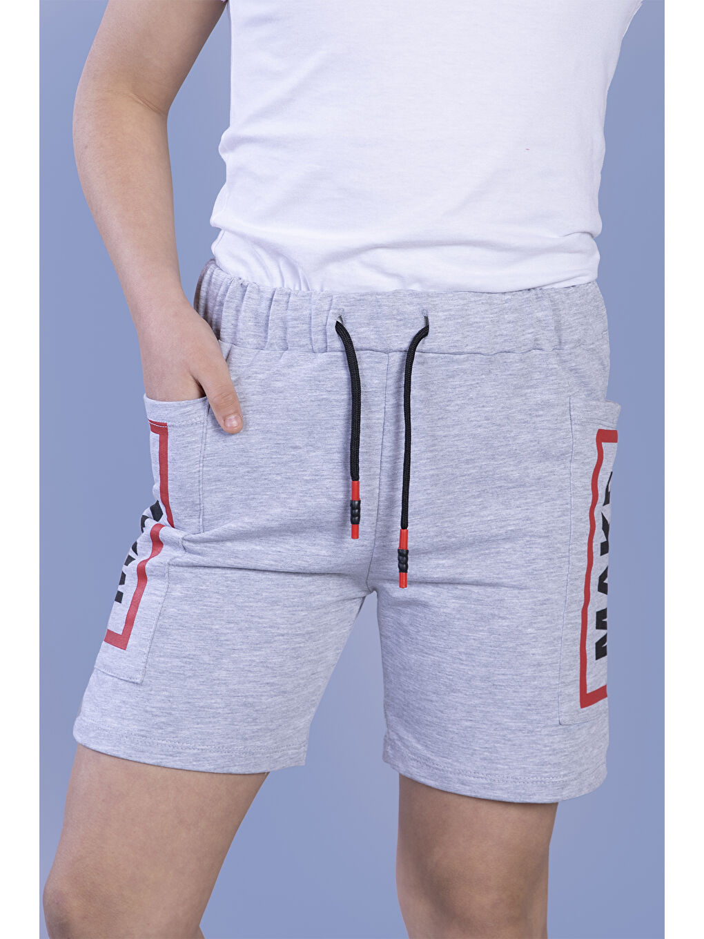 Gri Erkek Çocuk Beli Ayarlanabilir Cep Detaylı Baskılı Şort-2