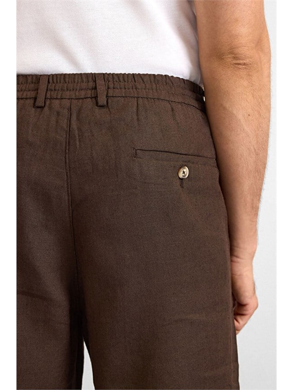Kahverengi Koyu Kahve Regular Düz Twill Yarım Lastikli Şort-2