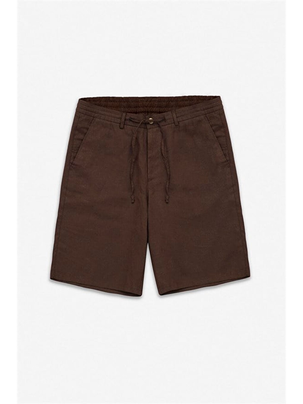 Kahverengi Koyu Kahve Regular Düz Twill Yarım Lastikli Şort-4