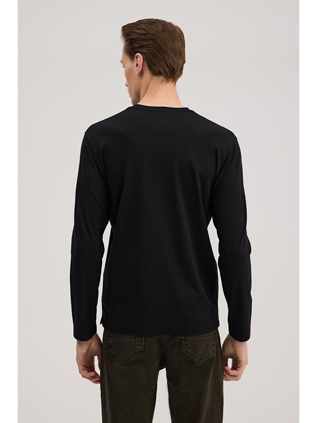 Siyah Slim Fit Bisiklet Yaka Rayon Uzun Kollu Basic T-Shirt-3