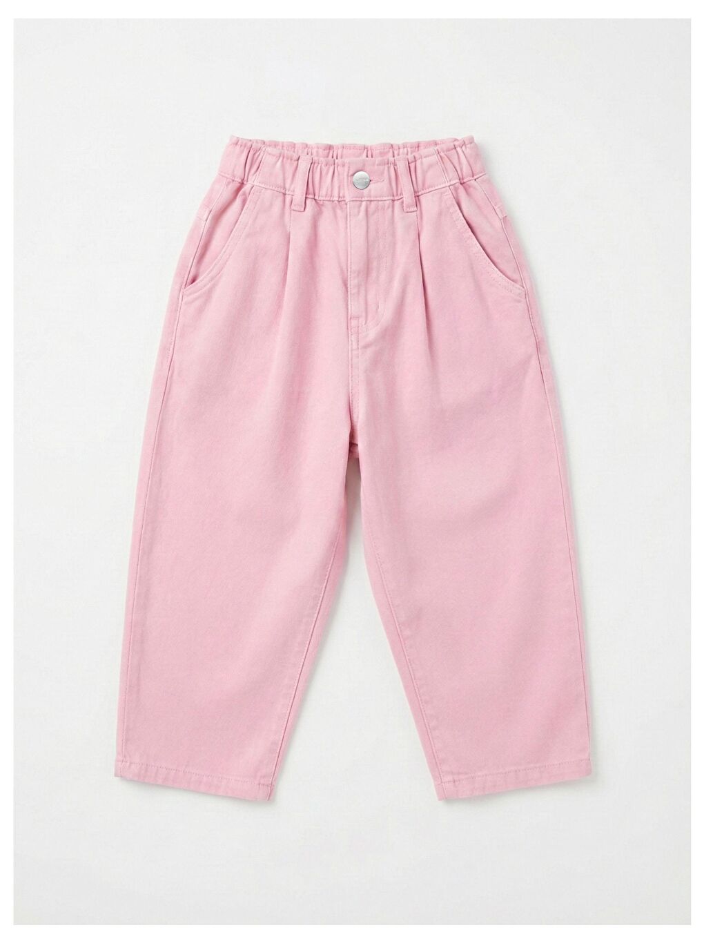 Beyaz Kız Çocuk Pamuklu Mavi Gömlek Pembe Pantolon Takım - Cepli Düğmeli Set-1