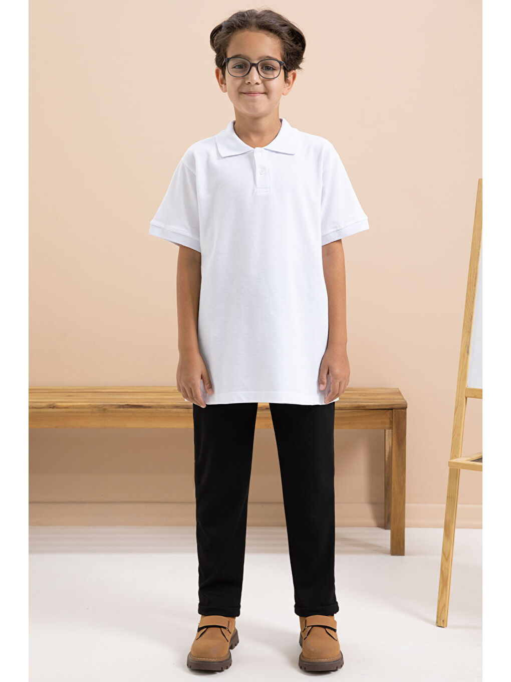 Beyaz Erkek Çocuk Polo Yaka Kısa Kollu Okul Tişörtü 21410