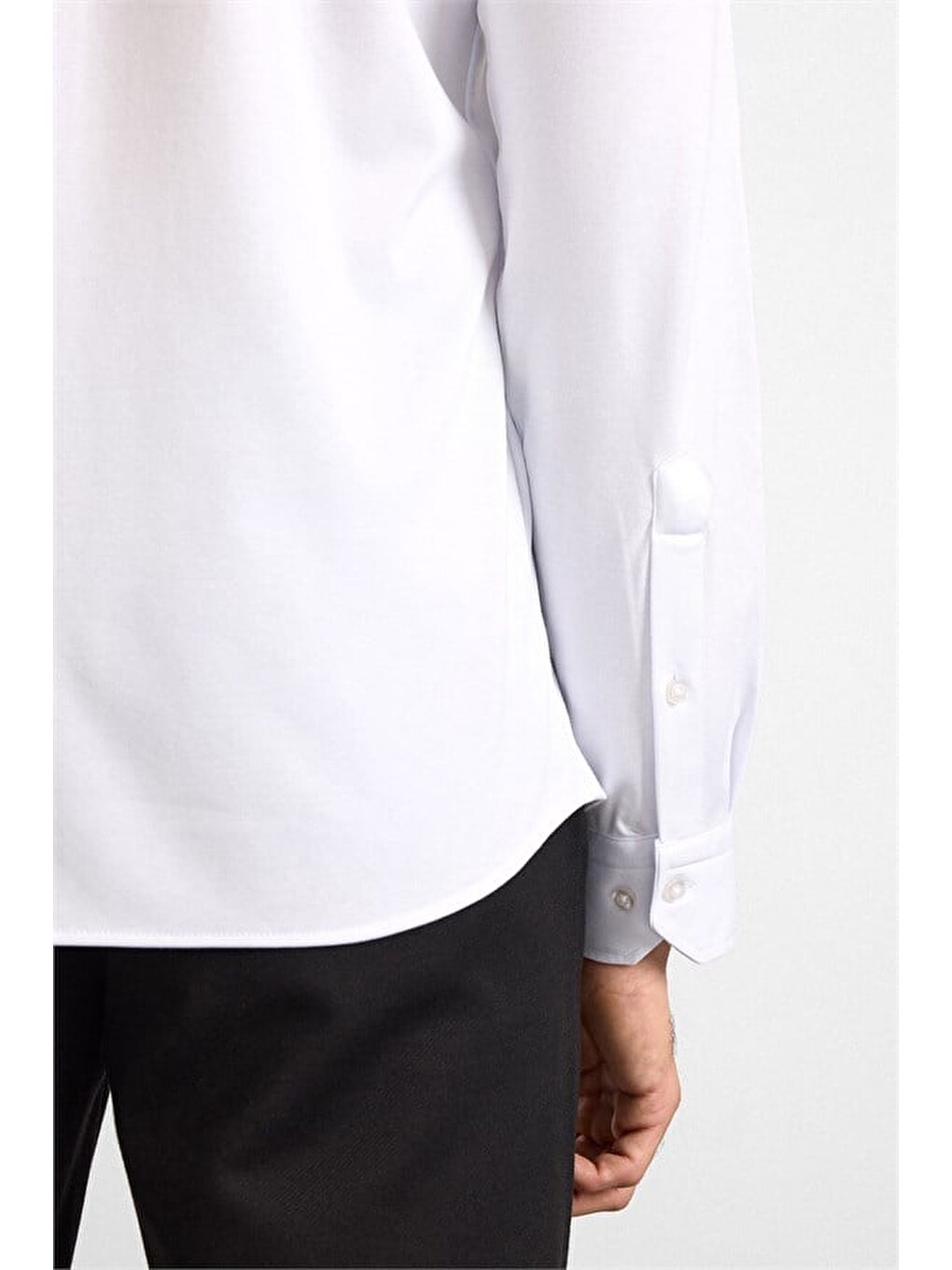 Beyaz Slim Düğmeli Yaka Manşetli Casual Gömlek-3