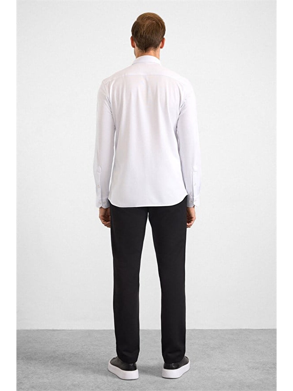 Beyaz Slim Düğmeli Yaka Manşetli Casual Gömlek-5