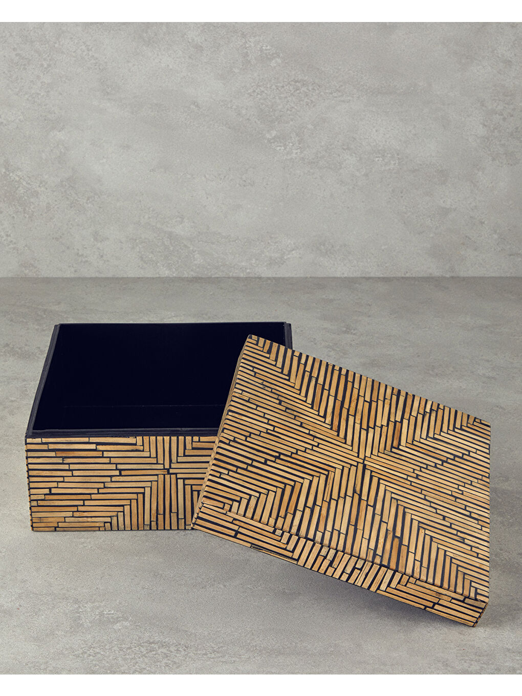 Bej Strıpy Bambu Dekoratif Kutu Naturel-1