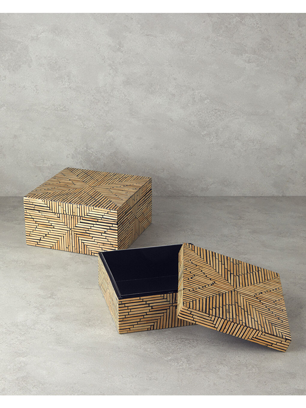 Bej Strıpy Bambu Dekoratif Kutu Naturel-2