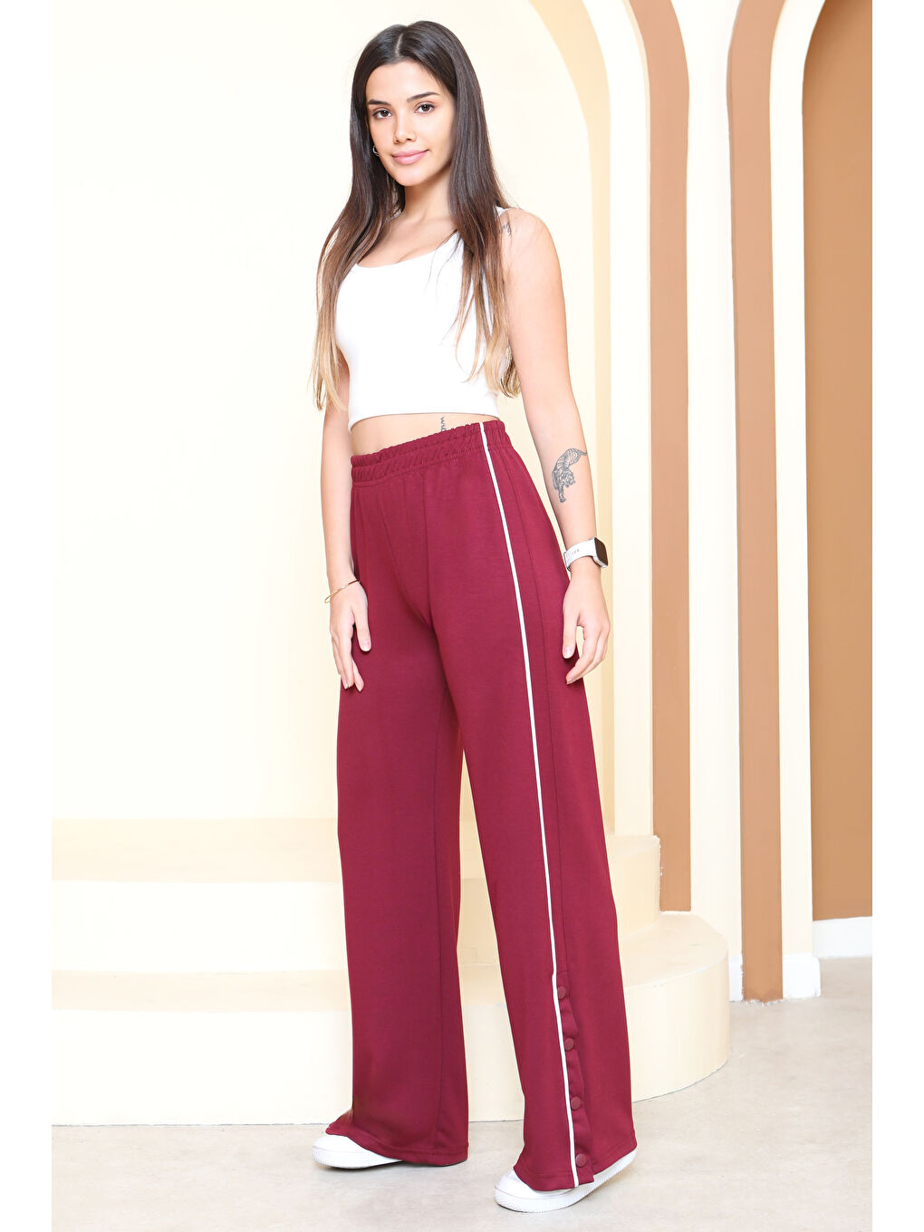 Şetit Ve Çıtcıt Detaylı Modal Pantolon Bordo - 27872-BORDO-1