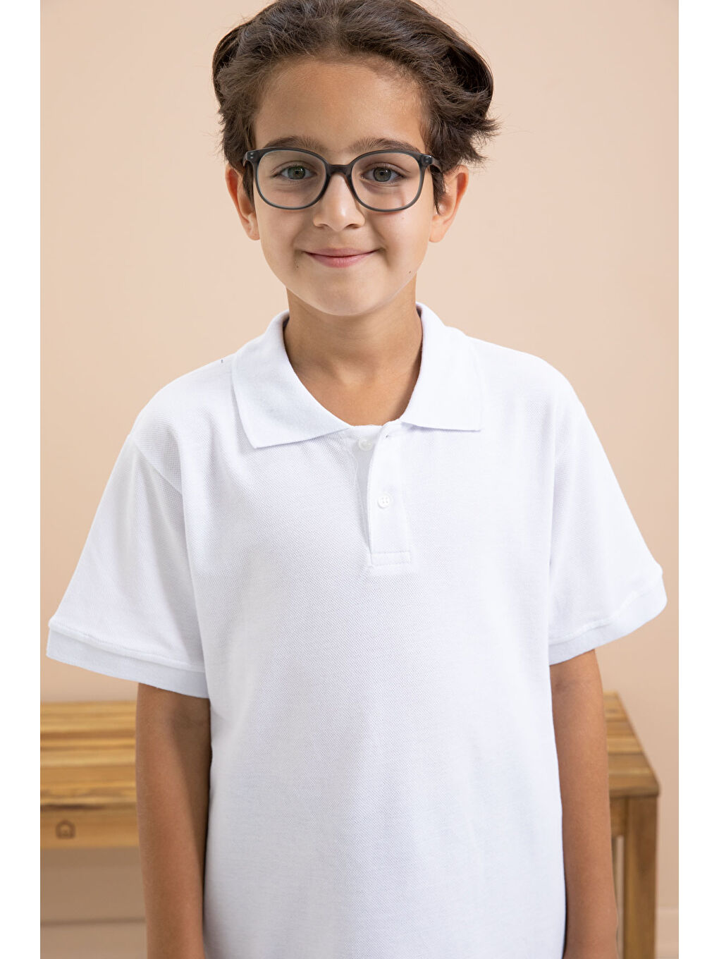 Beyaz Erkek Çocuk Polo Yaka Kısa Kollu Okul Tişörtü 21410-1