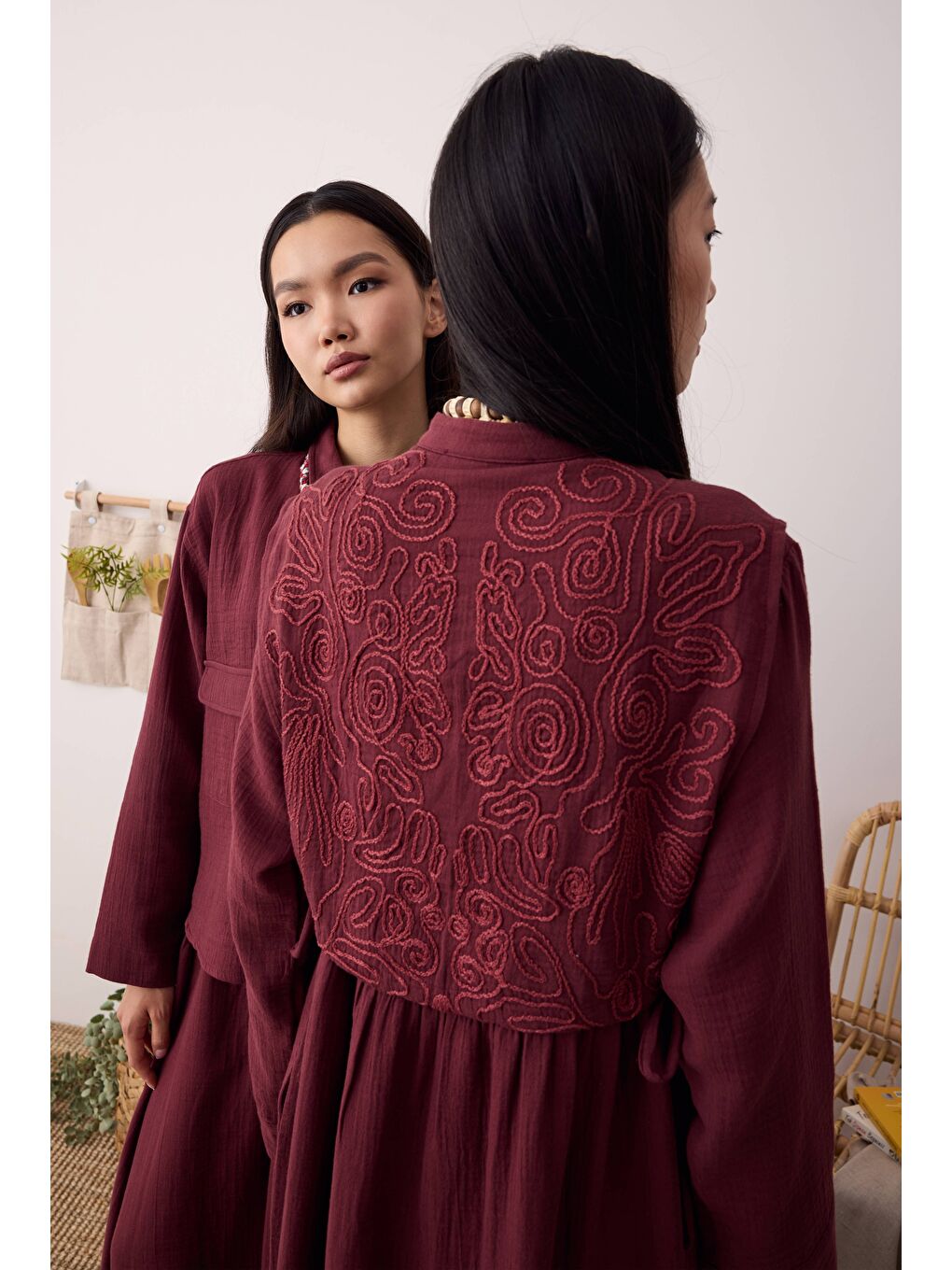 Önü Ters Rüzgarlıklı Elbise Bordo-1