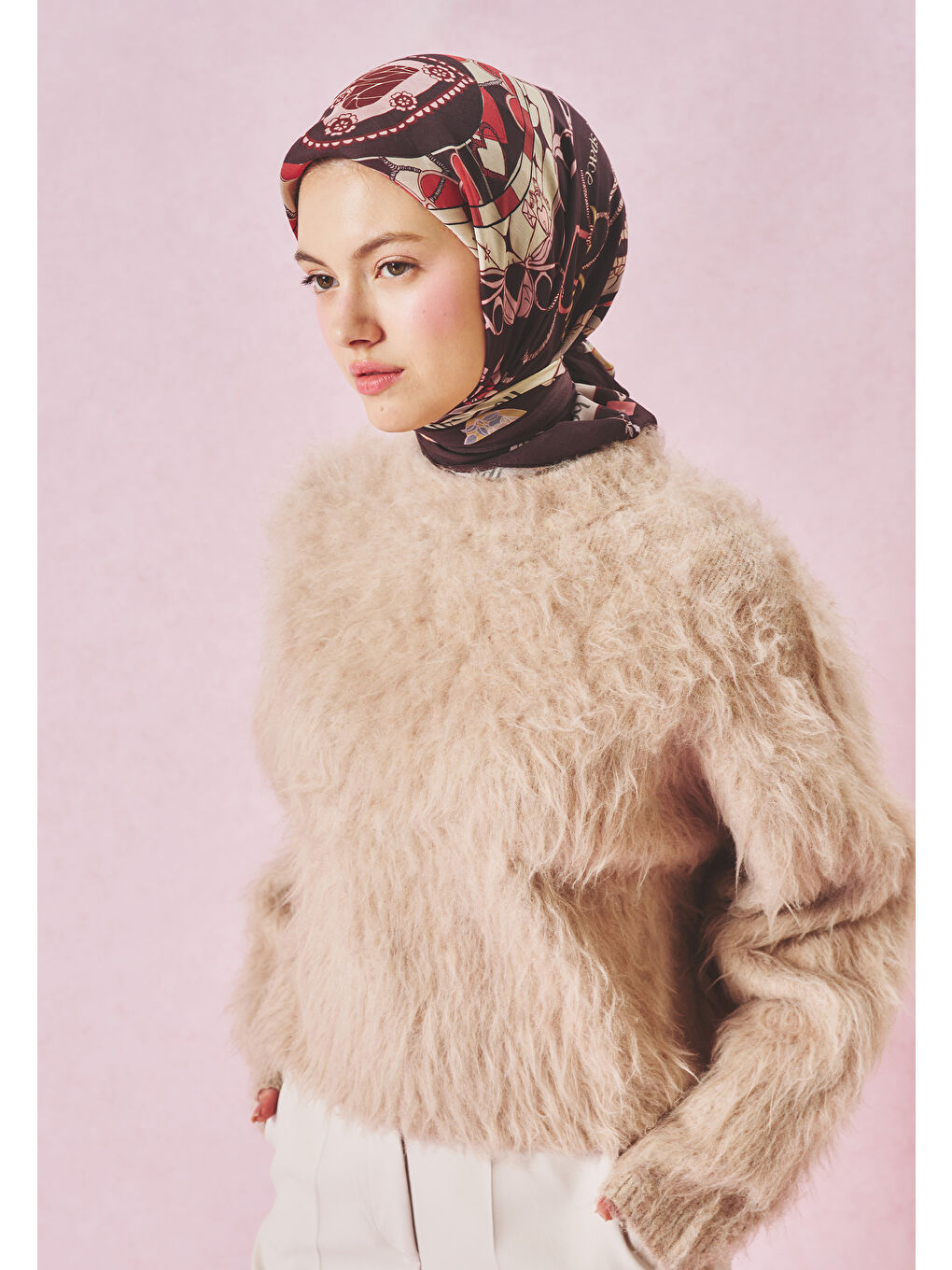 Bordo DREAMY SKIES DESEN FLOŞ VİSKON EŞARP BURGUNDY-1