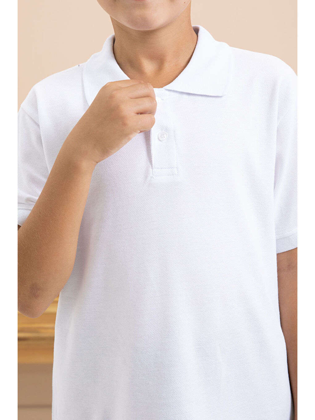 Beyaz Erkek Çocuk Polo Yaka Kısa Kollu Okul Tişörtü 21410-2