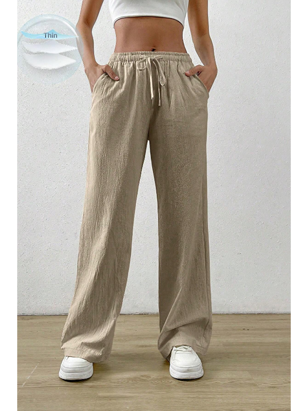 Bej Vizon Bol Paça Müslin Kadın Pantolon-2