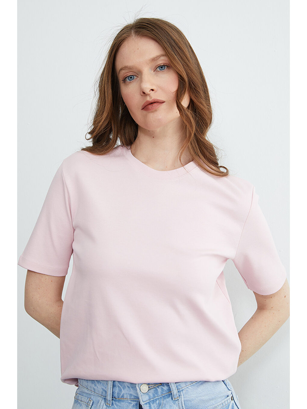 Pembe Basic Bisiklet Yaka Salaş Tişört