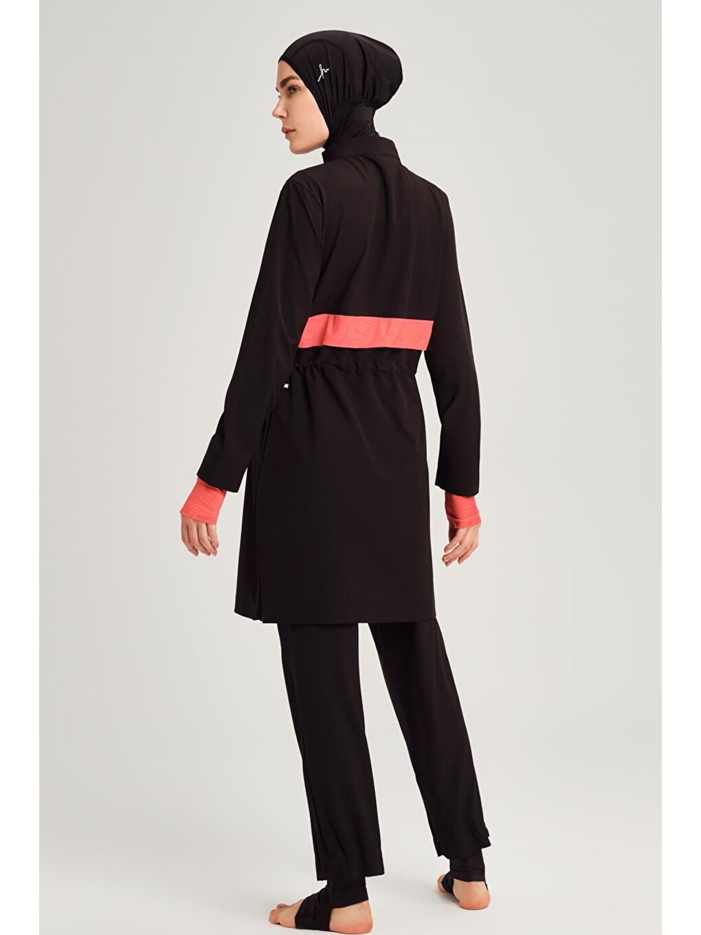 Esila Şerit Monogram Siyah Turuncu Tam Tesettür Mayo Üstü 2934-2