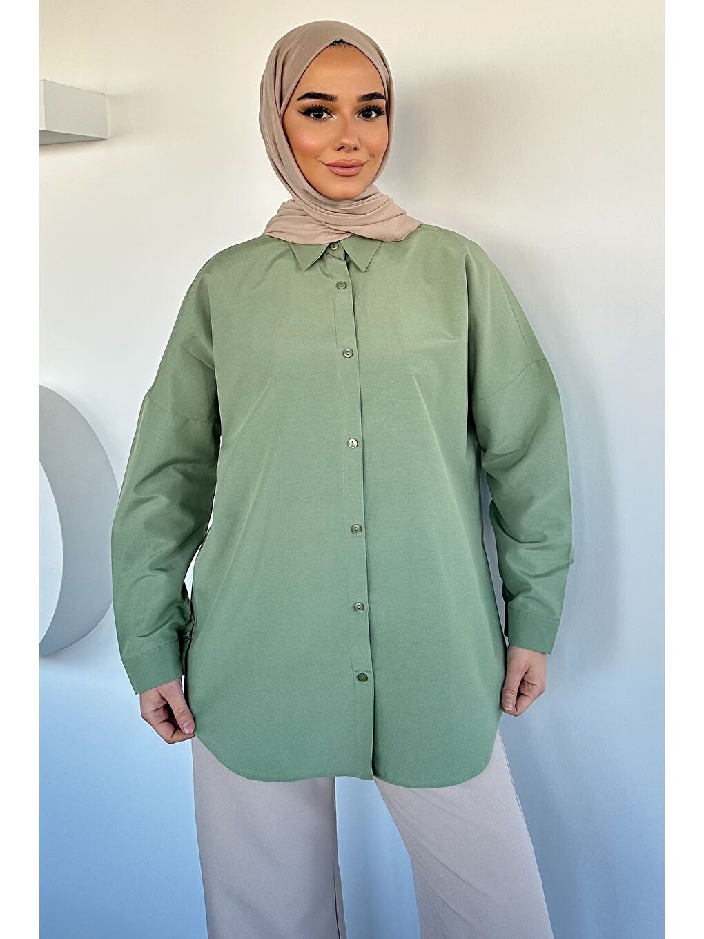 Haki Tesettür Klasik Gömlek-2