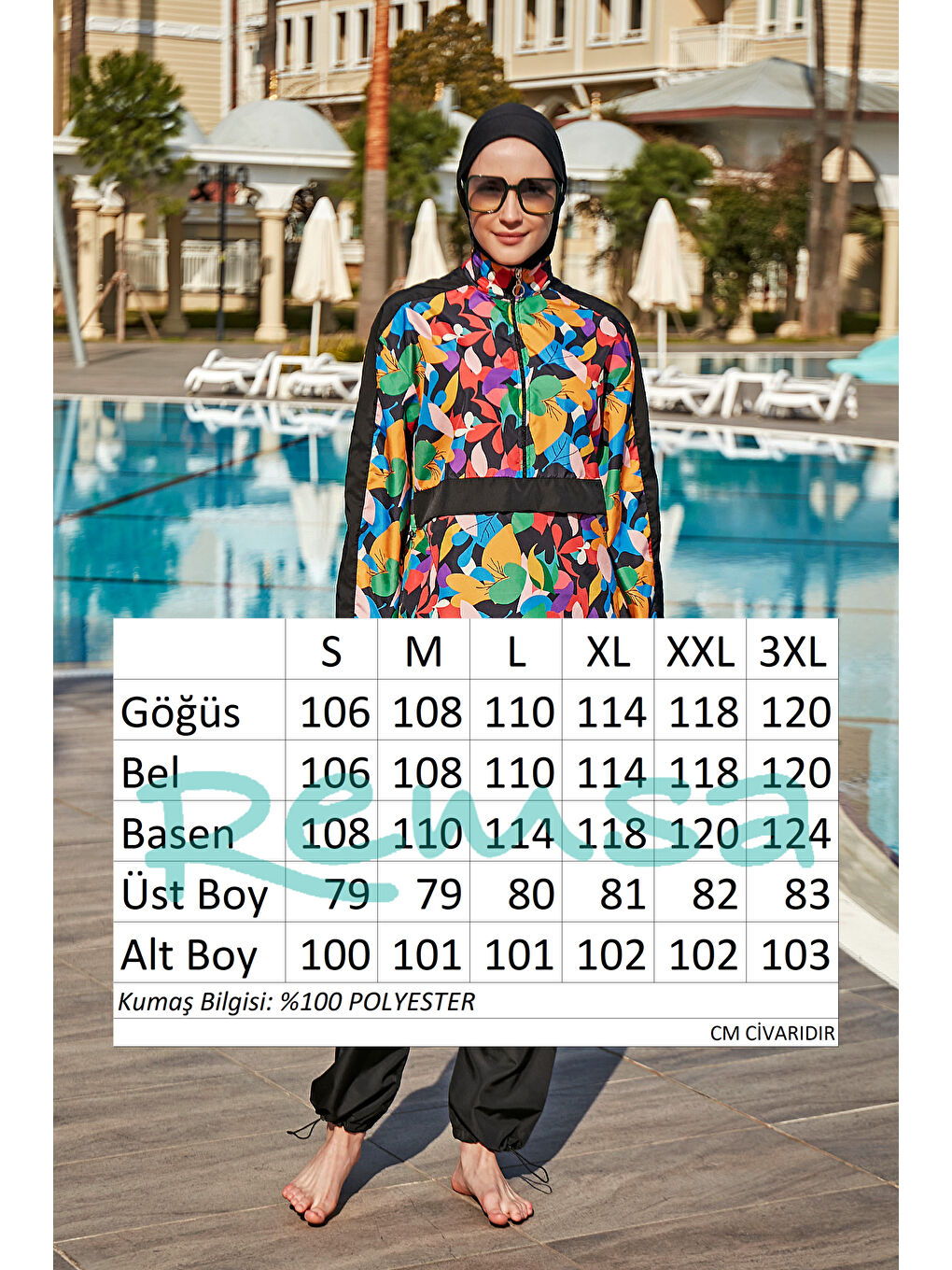 Siyah Remsa Paraşüt Tam Kapalı Tesettür Mayo R4703 Sariye SİYAH-3