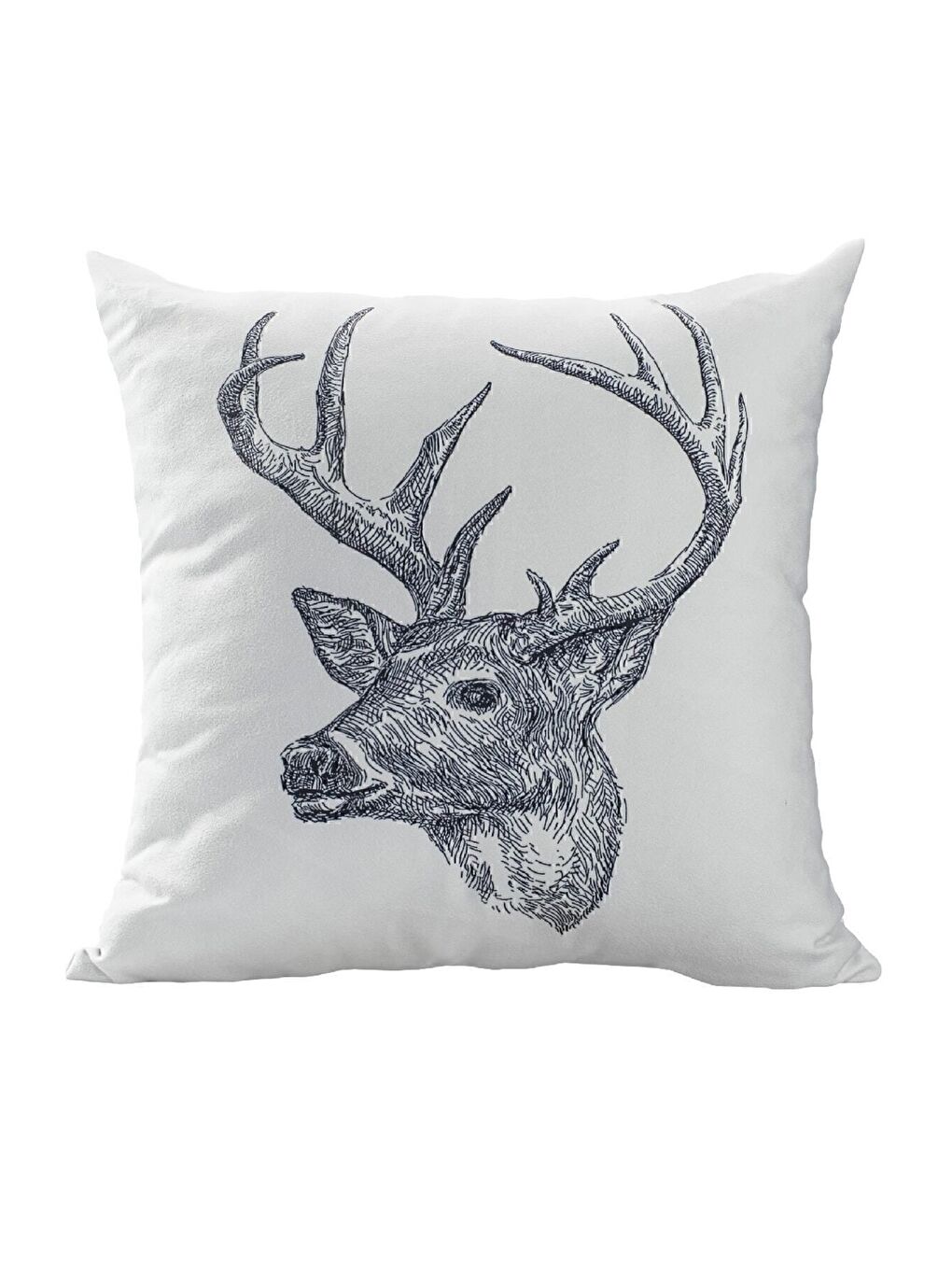 Yılbaşı Temalı Siyah Çizim Ren Geyik Baskılı Kırlent Kılıfı - Beyaz 43x43-1
