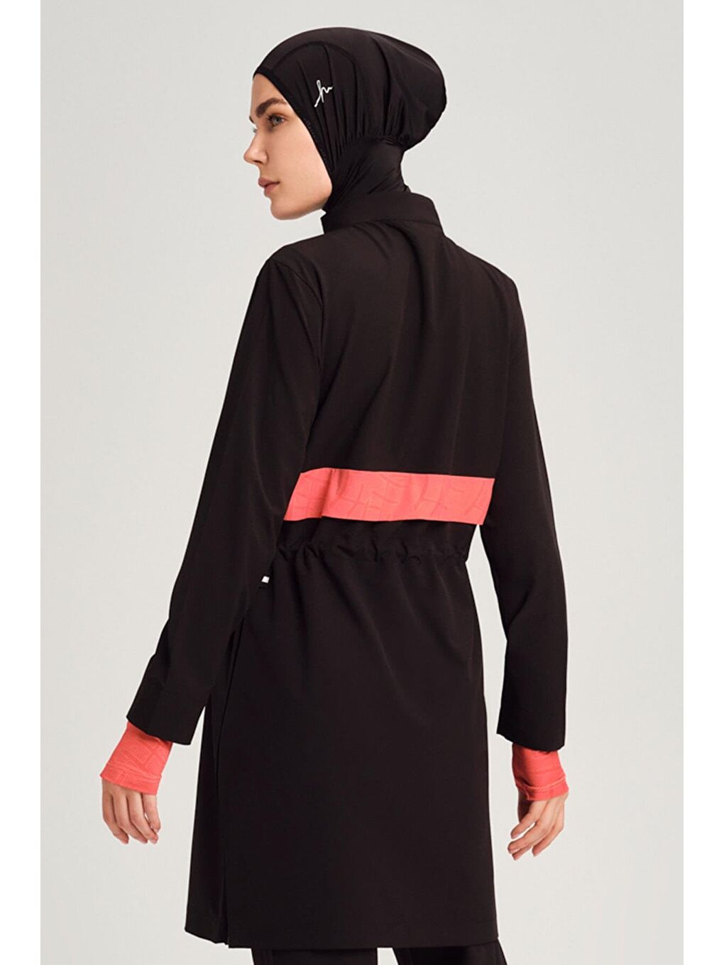 Esila Şerit Monogram Siyah Turuncu Tam Tesettür Mayo Üstü 2934-4