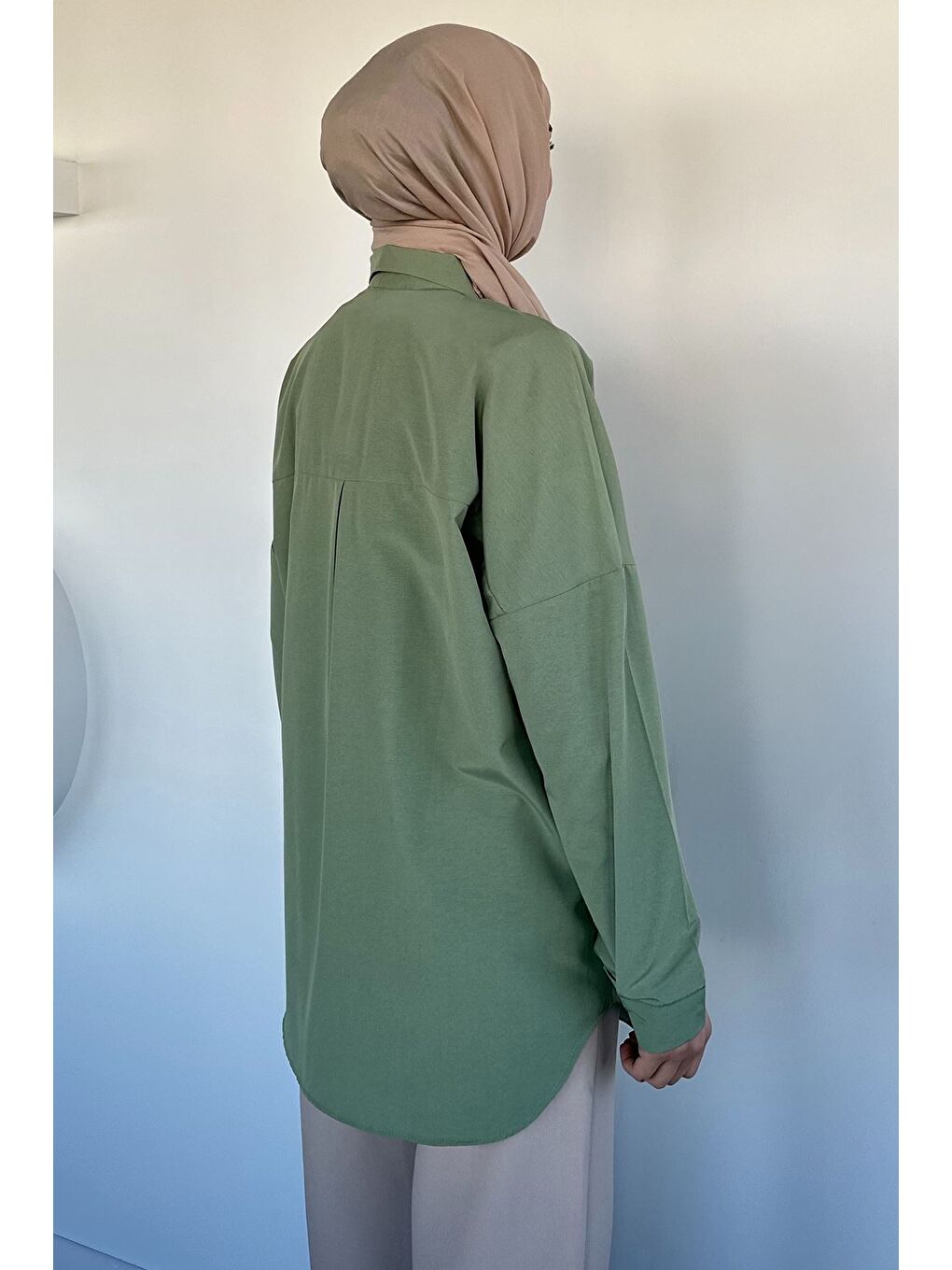 Haki Tesettür Klasik Gömlek-4